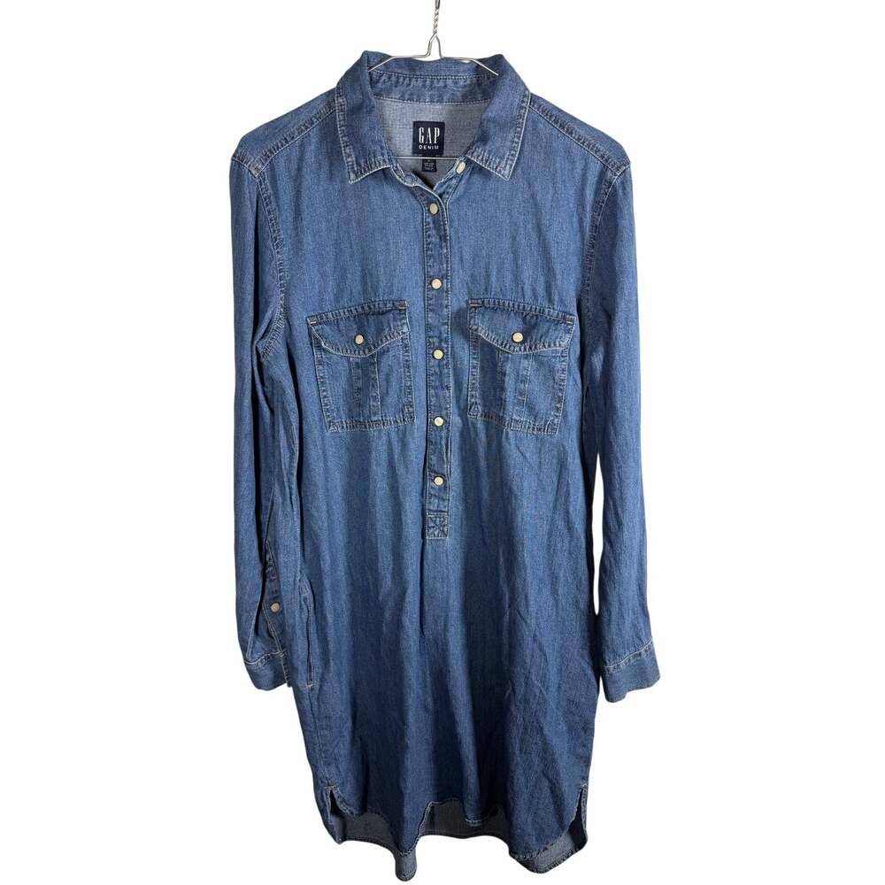 Gap Denim Western Snap Front Shirt Dress Blue Cotton Medium